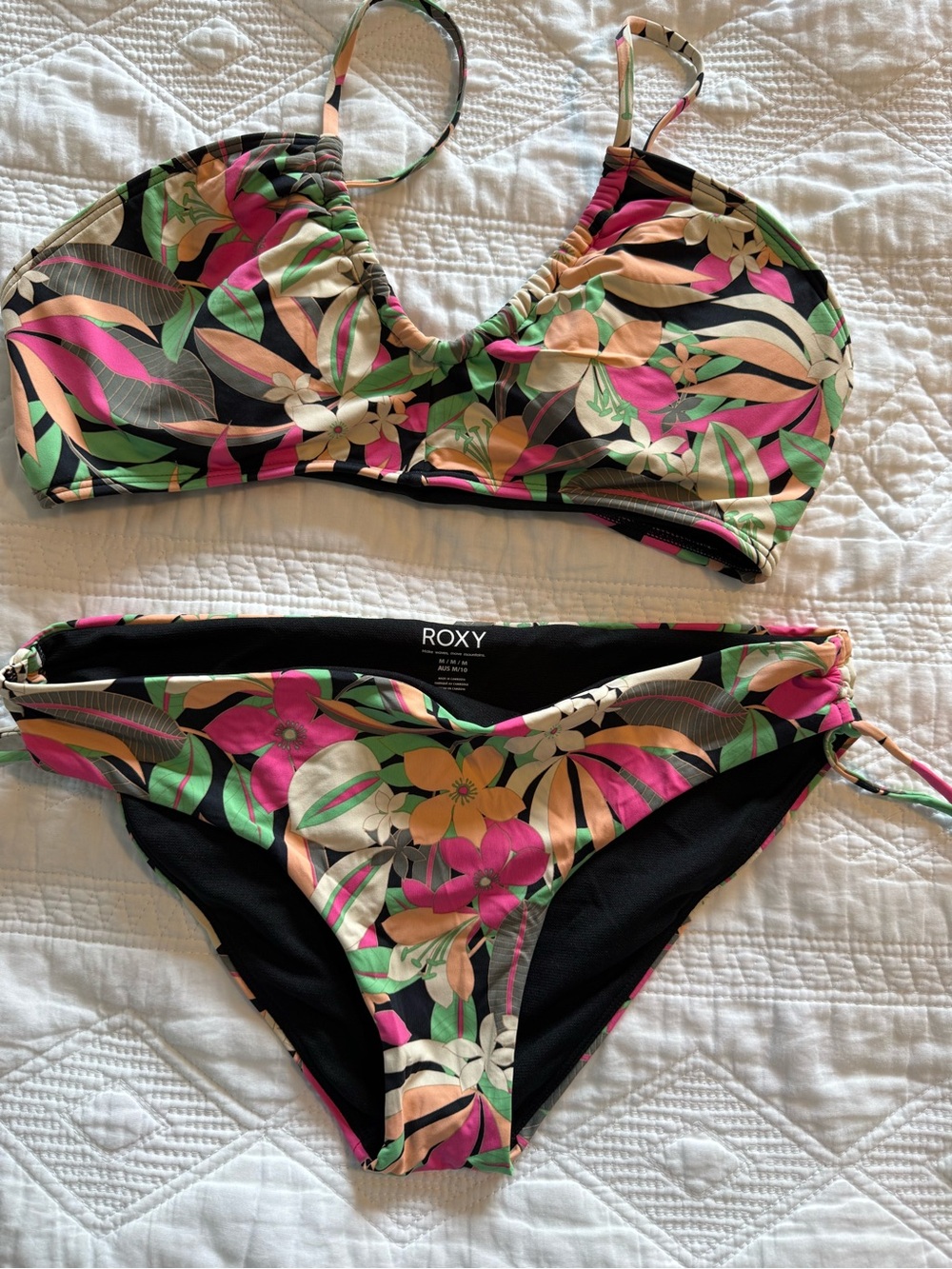 Roxy Floral Bikini Set - Black, Pink, Green, Peach; NWOT. Brand new
